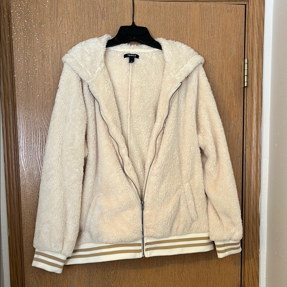 Torrid Cream Teddy Jacket with Hood
